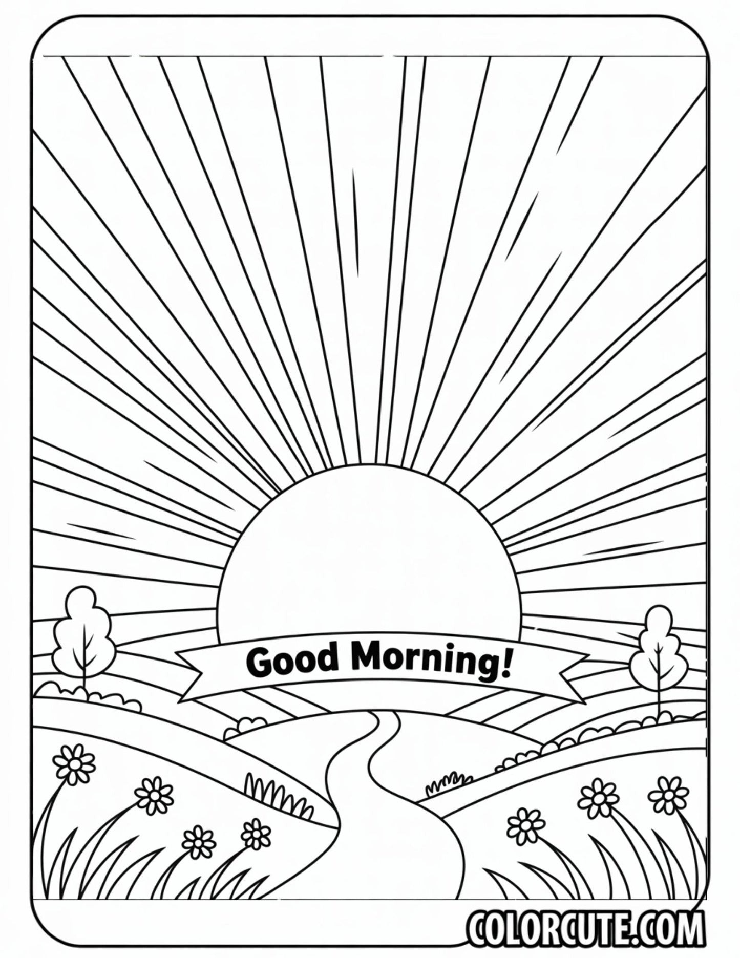 Rising Sun Coloring Page | Free PDF Printables