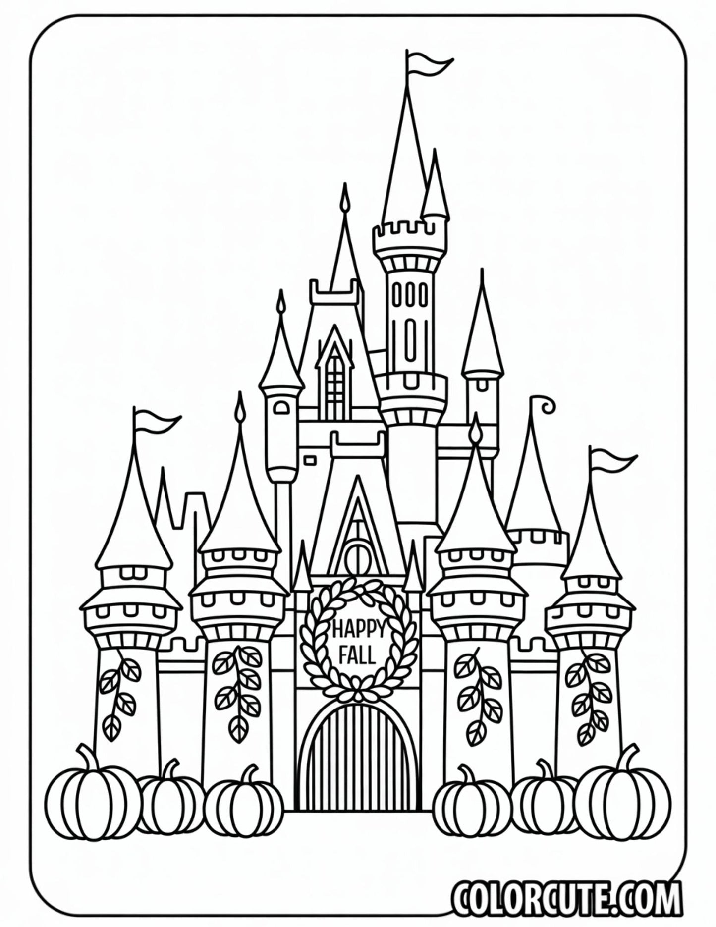Thanksgiving Disney Castle Coloring Page | Free PDF Printables