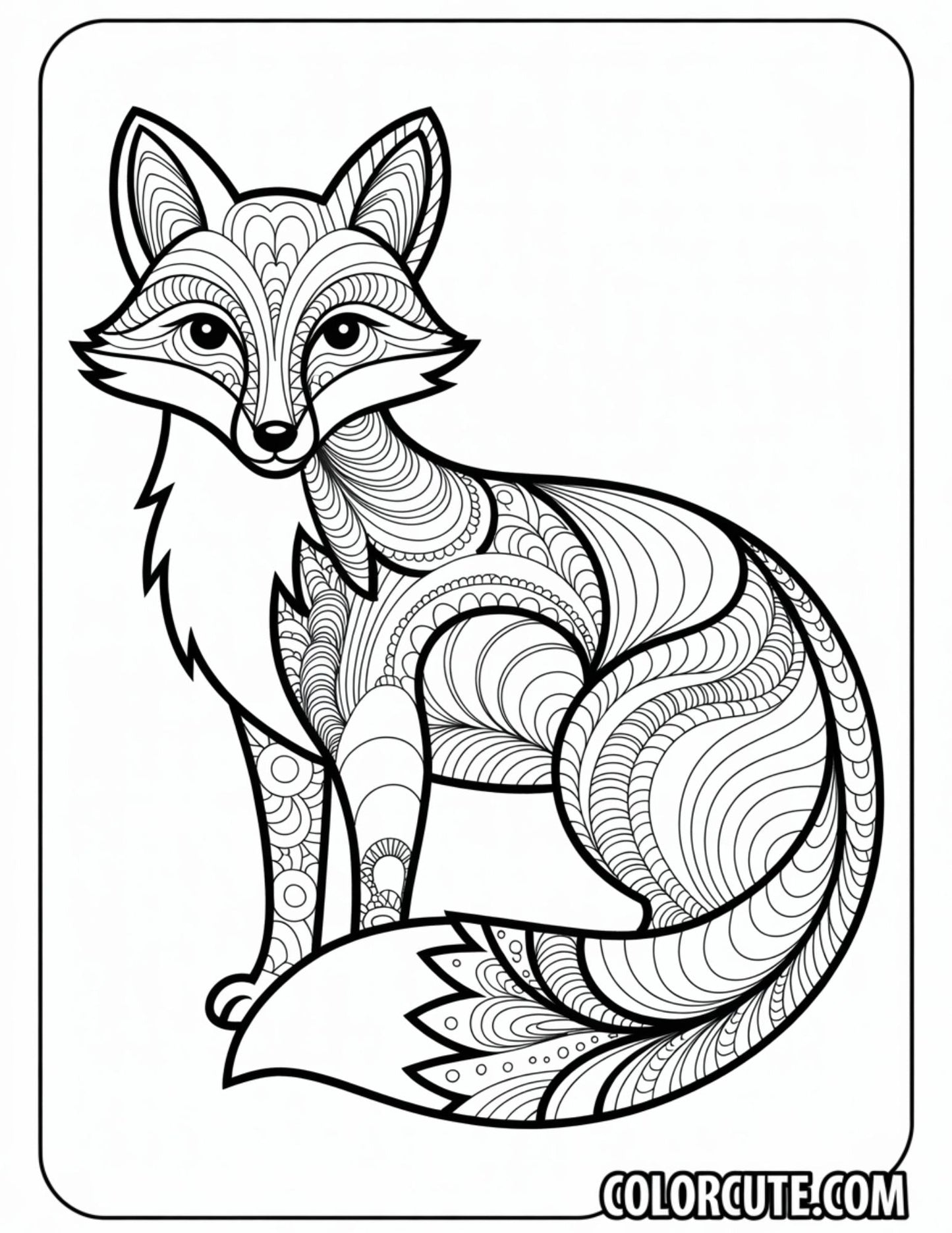 Zentangle Fox Coloring Pages | Free PDF Printables