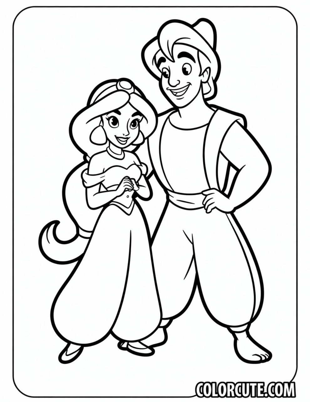 Aladdin Jasmine Coloring Page | Free PDF Printables – Color Cute - Free ...