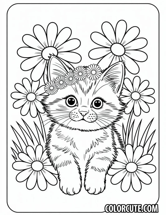 Cat Flower Coloring Pages | Free PDF Printables