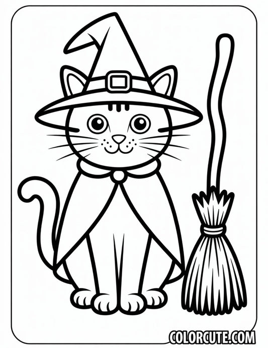 Cat Witch Coloring Pages | Free PDF Printables
