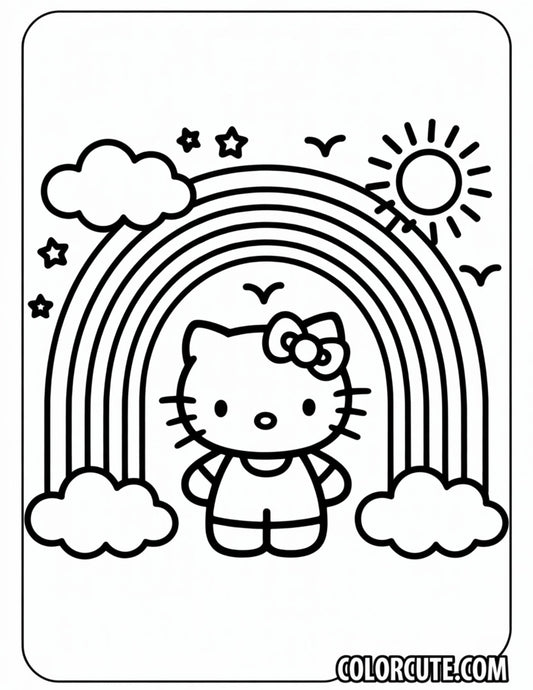 Hello Kitty Rainbow Coloring Page | Free PDF Printables