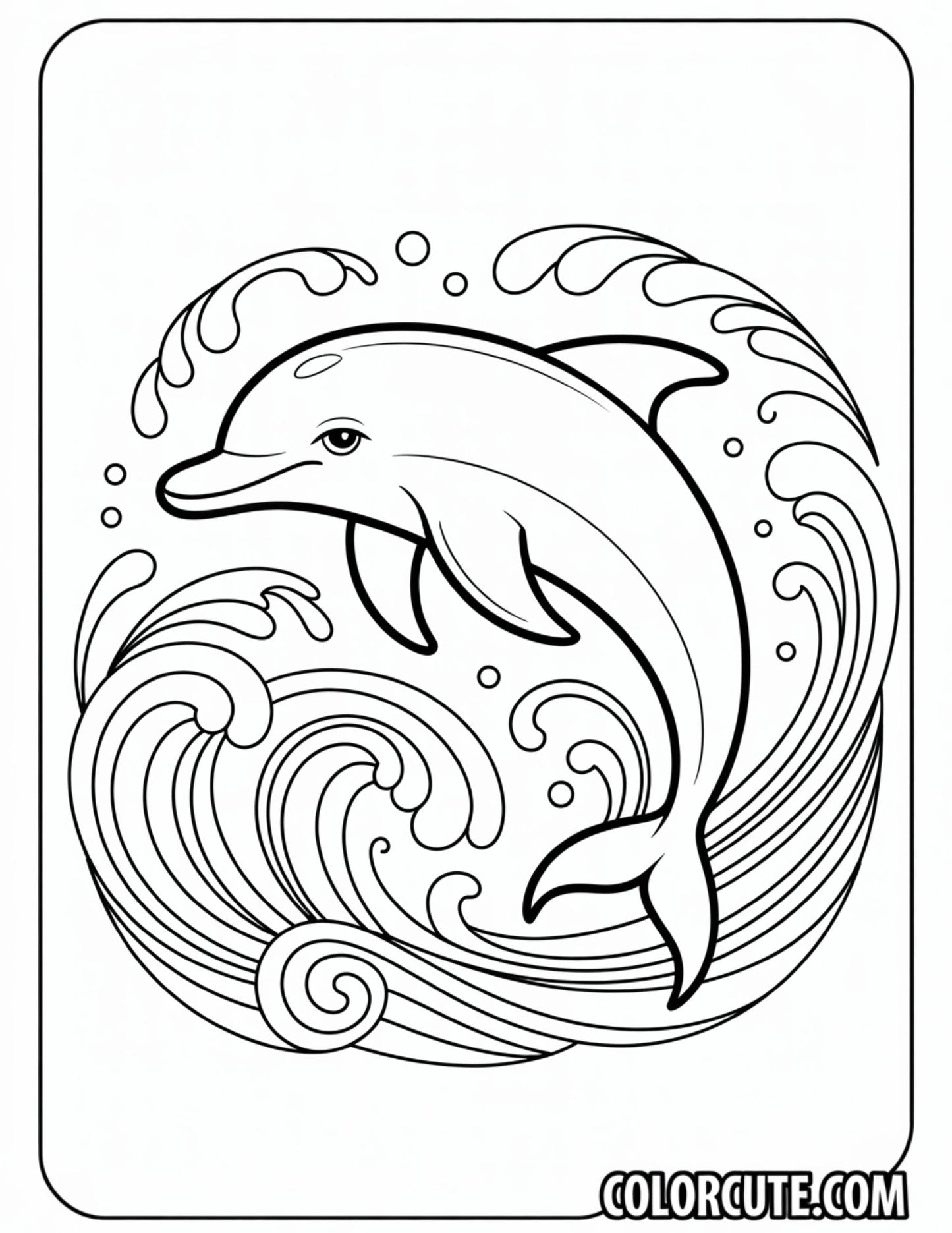 Realistic Dolphin in Wave Coloring Page | Free PDF Printables