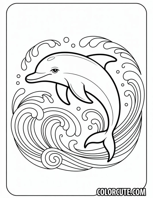 Realistic Dolphin in Wave Coloring Page | Free PDF Printables