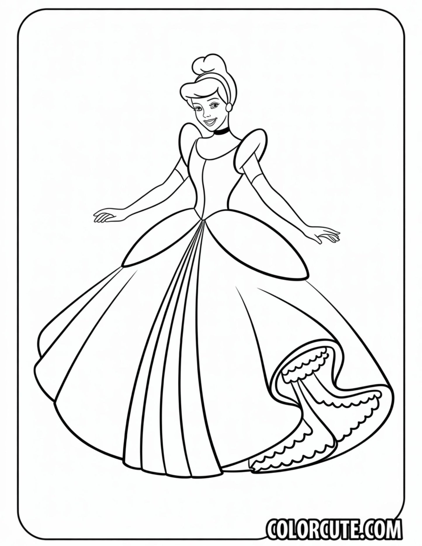 Ball Gown Cinderella Coloring Pages | Free PDF Printables