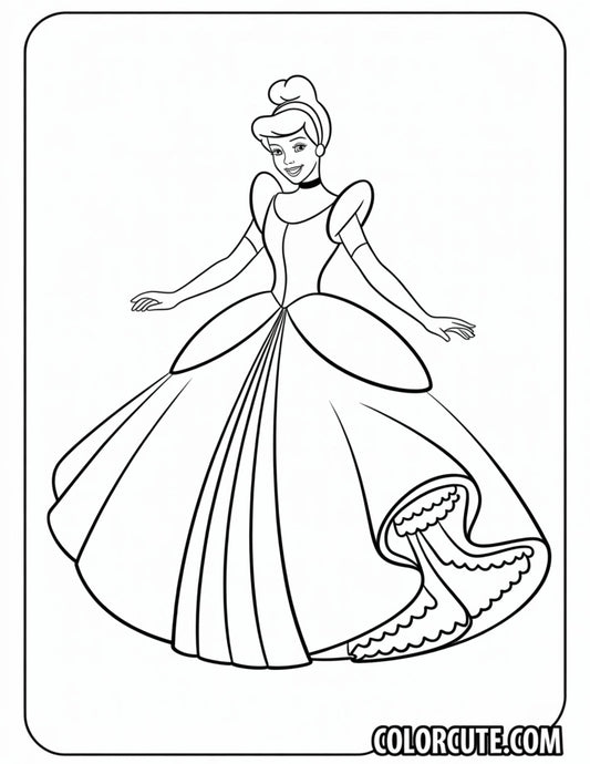 Ball Gown Cinderella Coloring Pages | Free PDF Printables