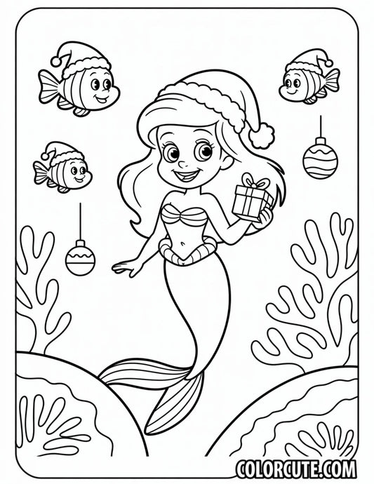 Christmas Ariel Coloring Pages | Free PDF Printables