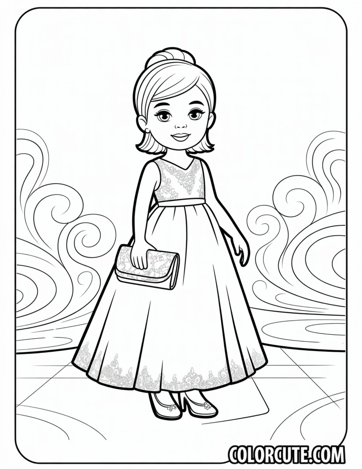 Evening Fashion Girl Coloring Pages | Free PDF Printables