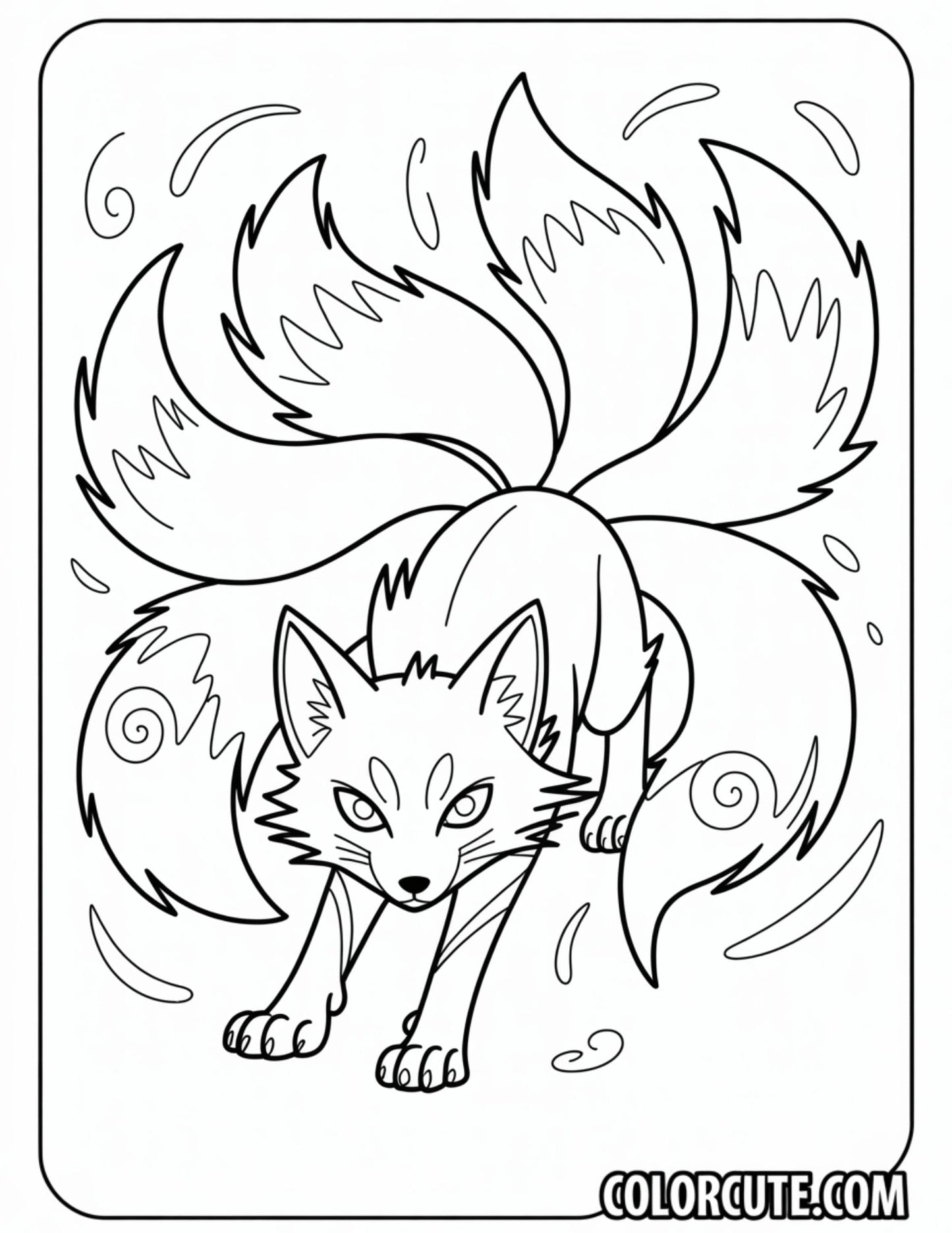 Fluffy Nine-Tailed Fox Coloring Pages | Free PDF Printables