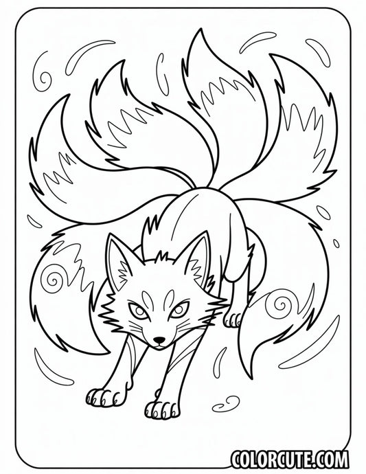 Fluffy Nine-Tailed Fox Coloring Pages | Free PDF Printables