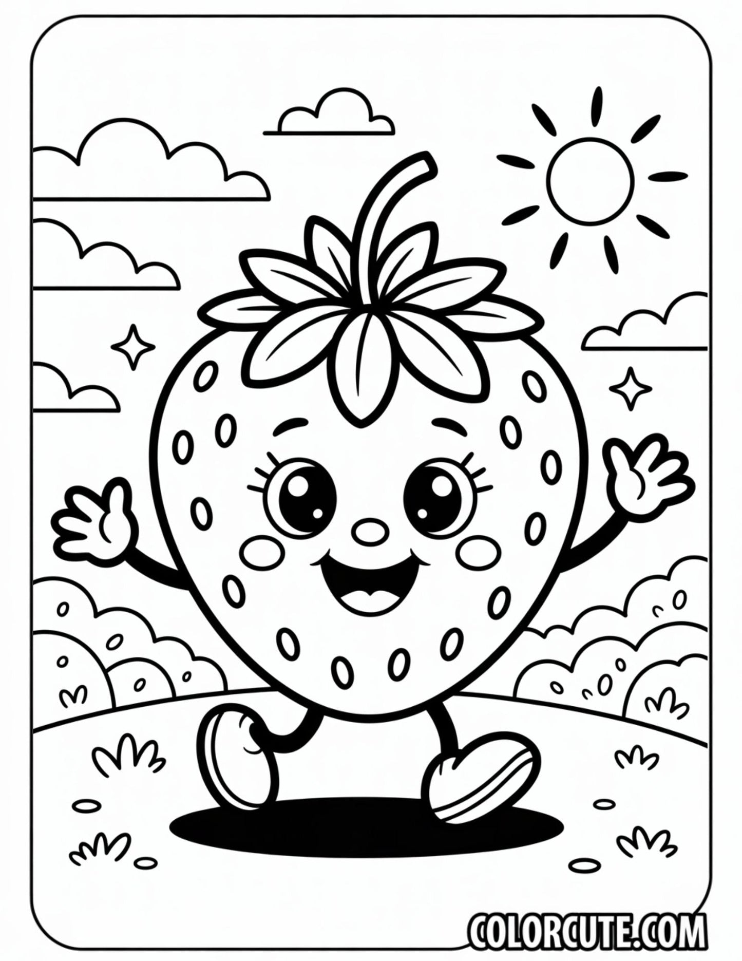Smiling Strawberry Coloring Pages – Free PDF Printables
