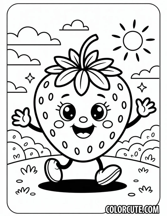 Smiling Strawberry Coloring Pages – Free PDF Printables