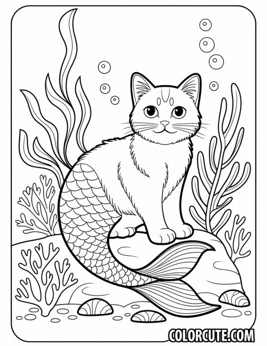 Cat Mermaid Coloring Pages | Free PDF Printables