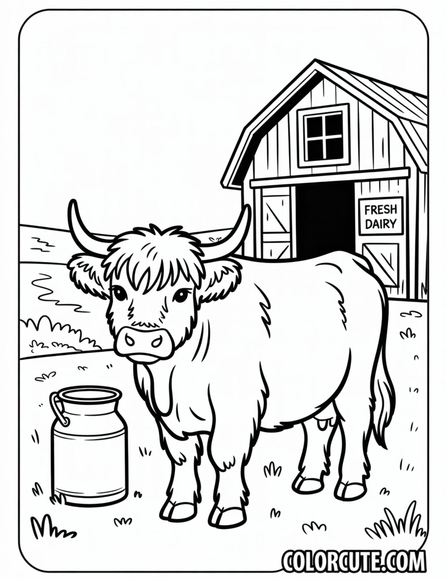 Dairy Highland Cow Coloring Pages | Free PDF Printables