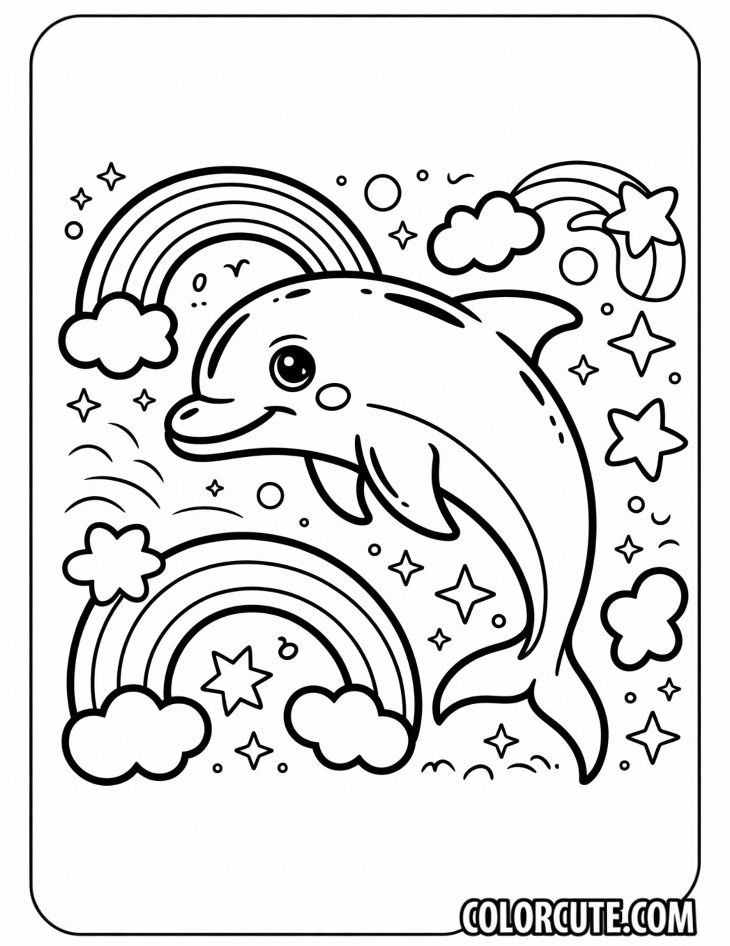 Rainbow Dolphin Jumping Coloring Page | Free PDF Printables