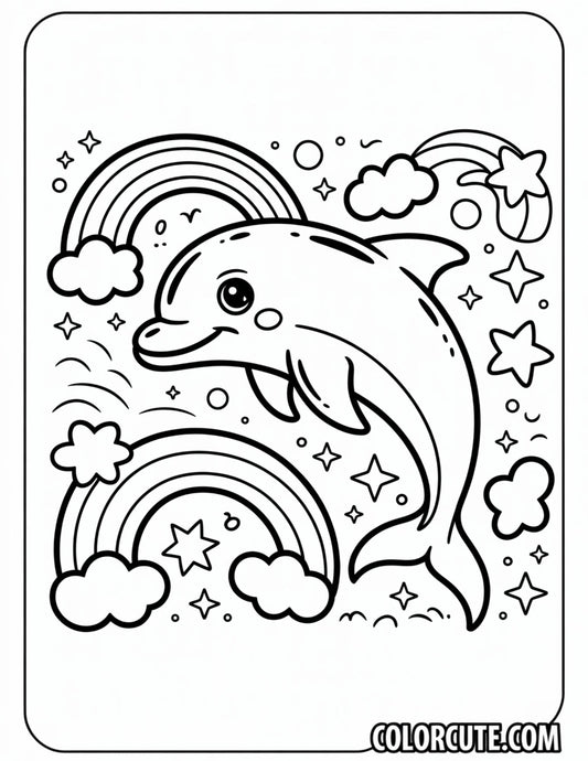 Rainbow Dolphin Jumping Coloring Page | Free PDF Printables