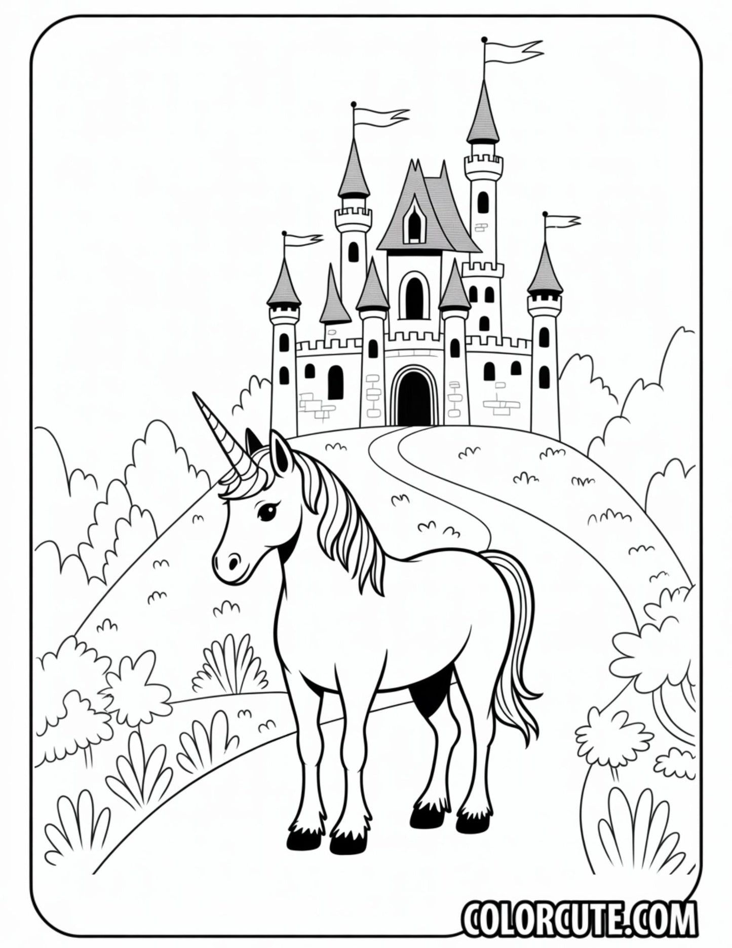 Unicorn and Castle Coloring Pages | Free PDF Printables
