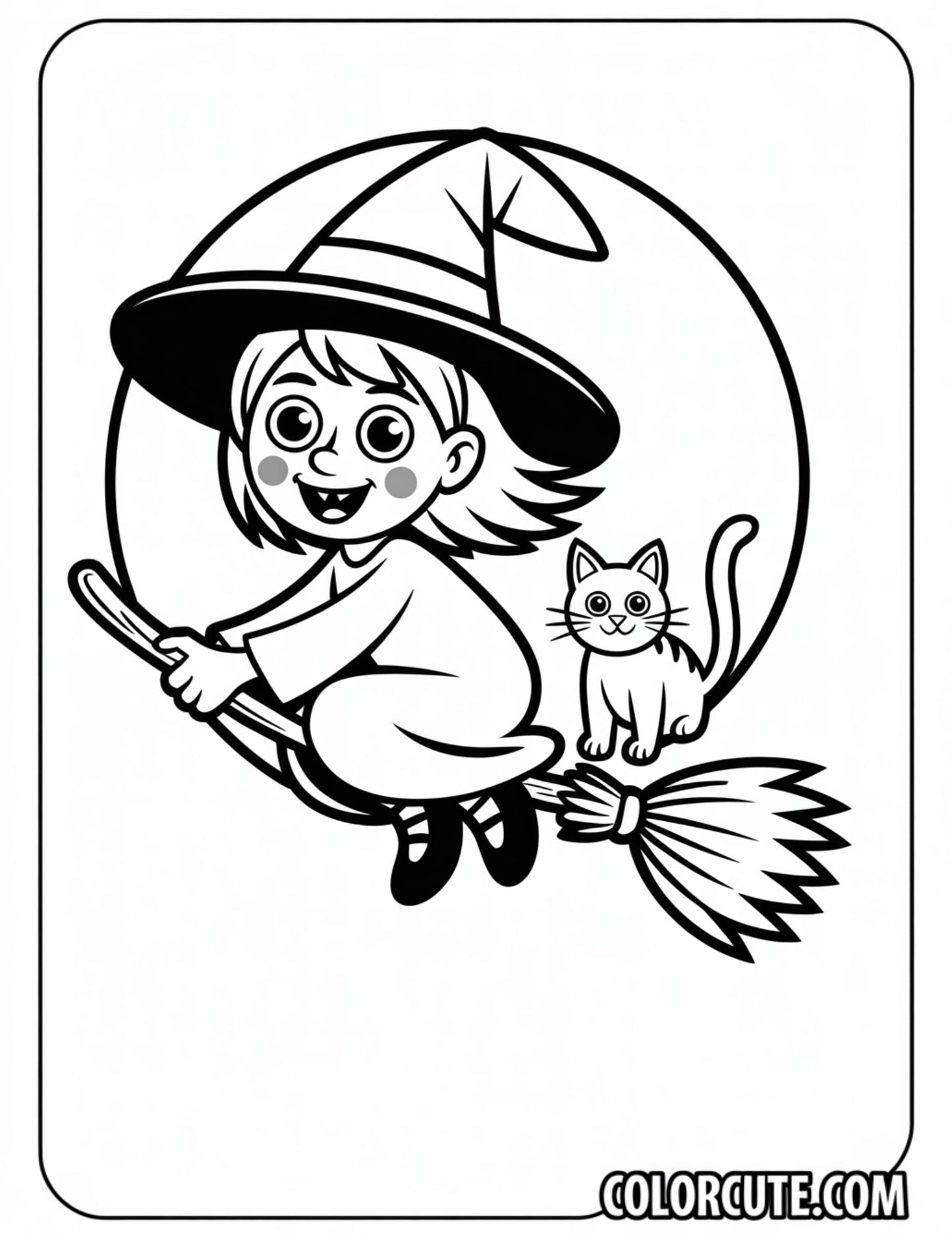 Flying Witch Coloring Page | Free PDF Printables