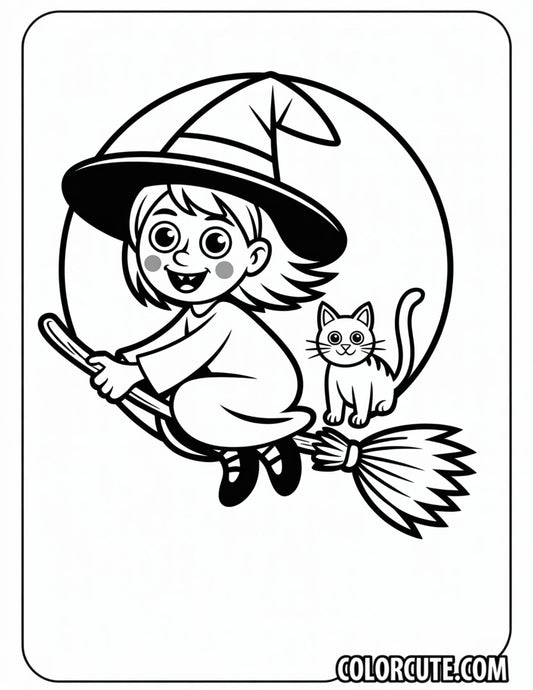 Flying Witch Coloring Page | Free PDF Printables