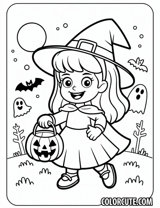 Halloween Aurora Trick-or-Treat Coloring Page | Free PDF Printables