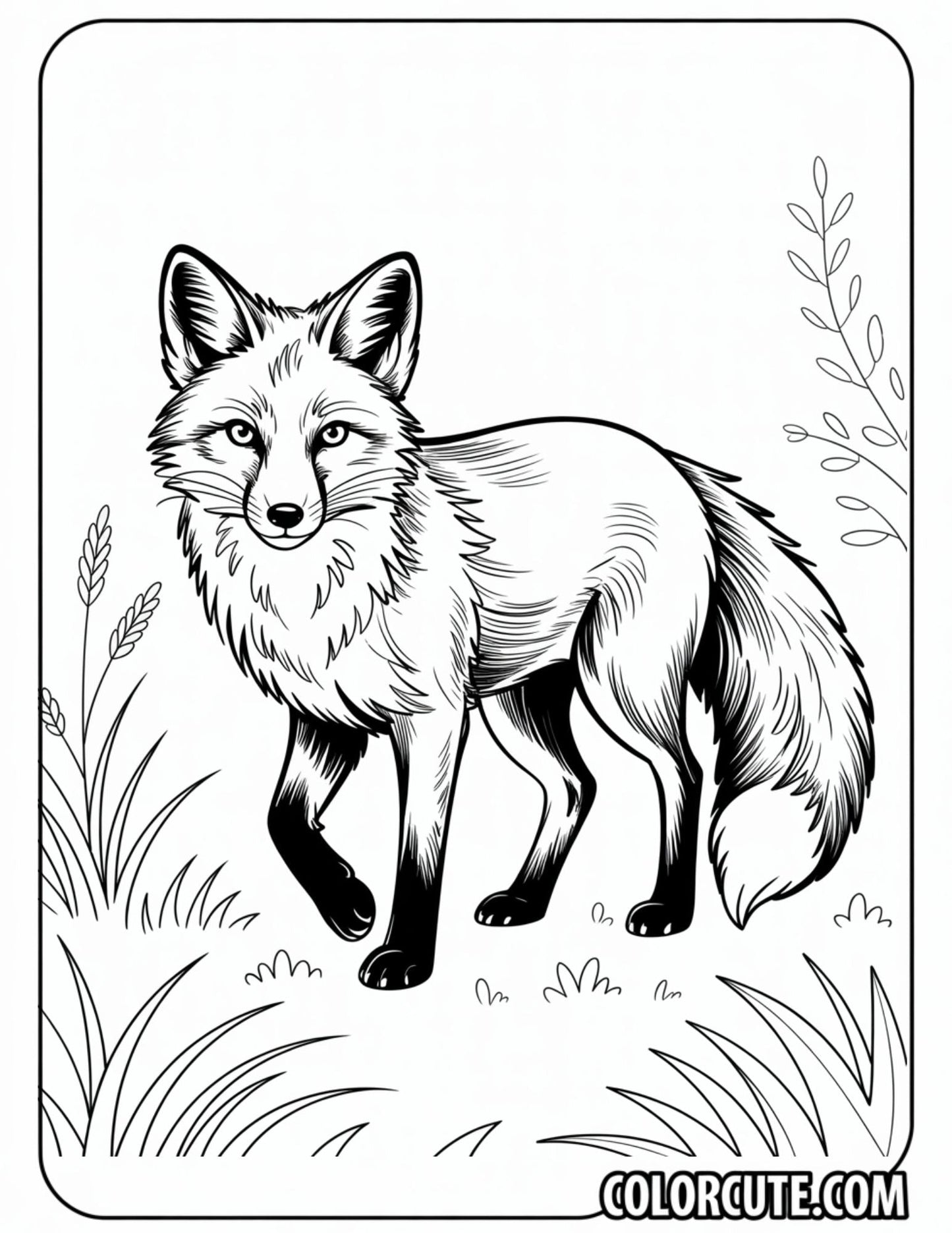 Realistic Fox in Grass Coloring Pages | Free PDF Printables