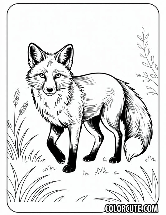 Realistic Fox in Grass Coloring Pages | Free PDF Printables