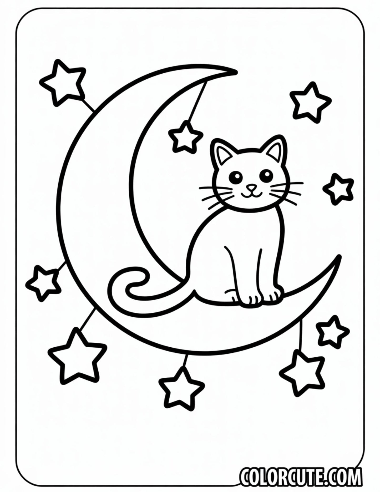 Cat on the Moon Coloring Pages | Free PDF Printables