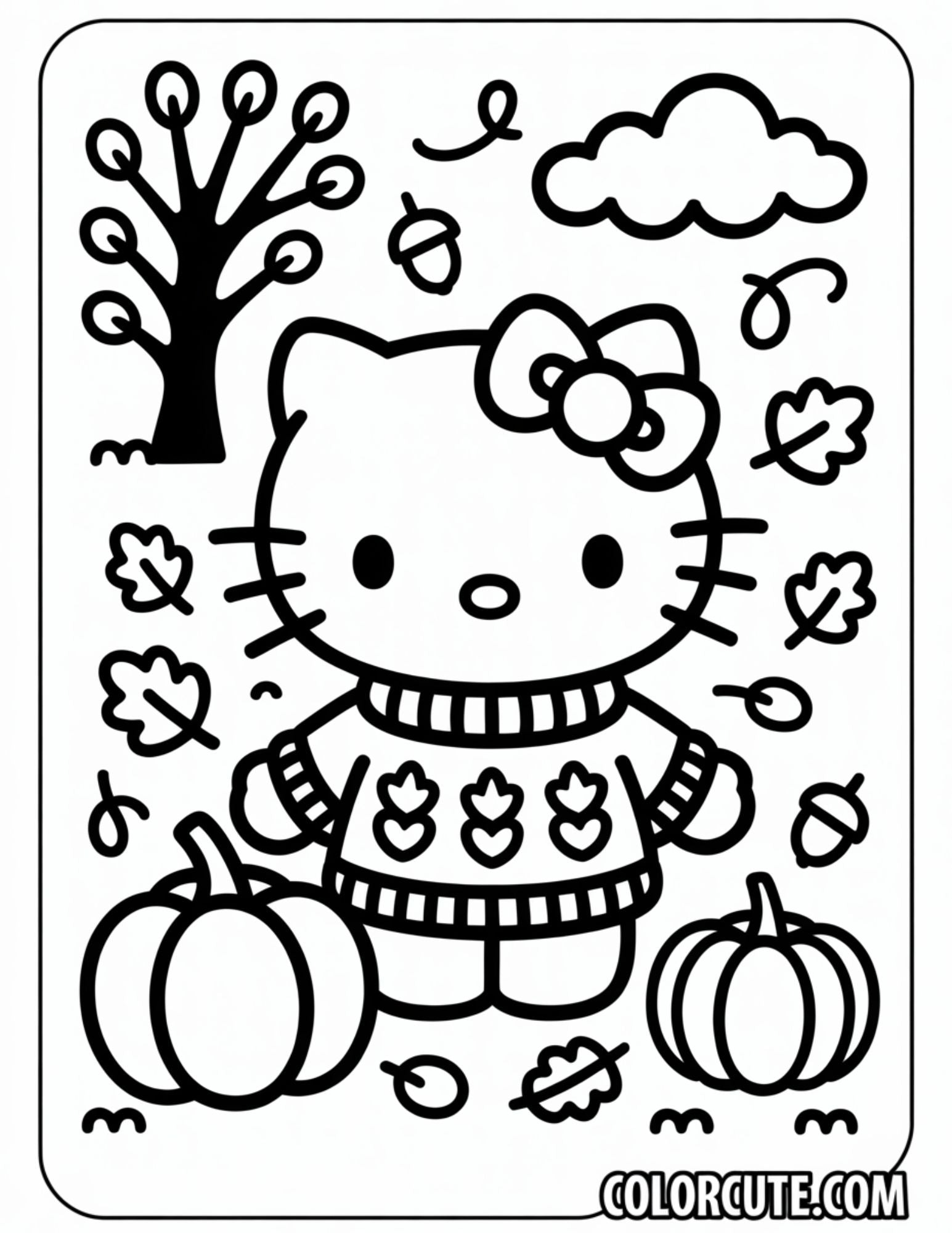 Kitty Fall Coloring Page