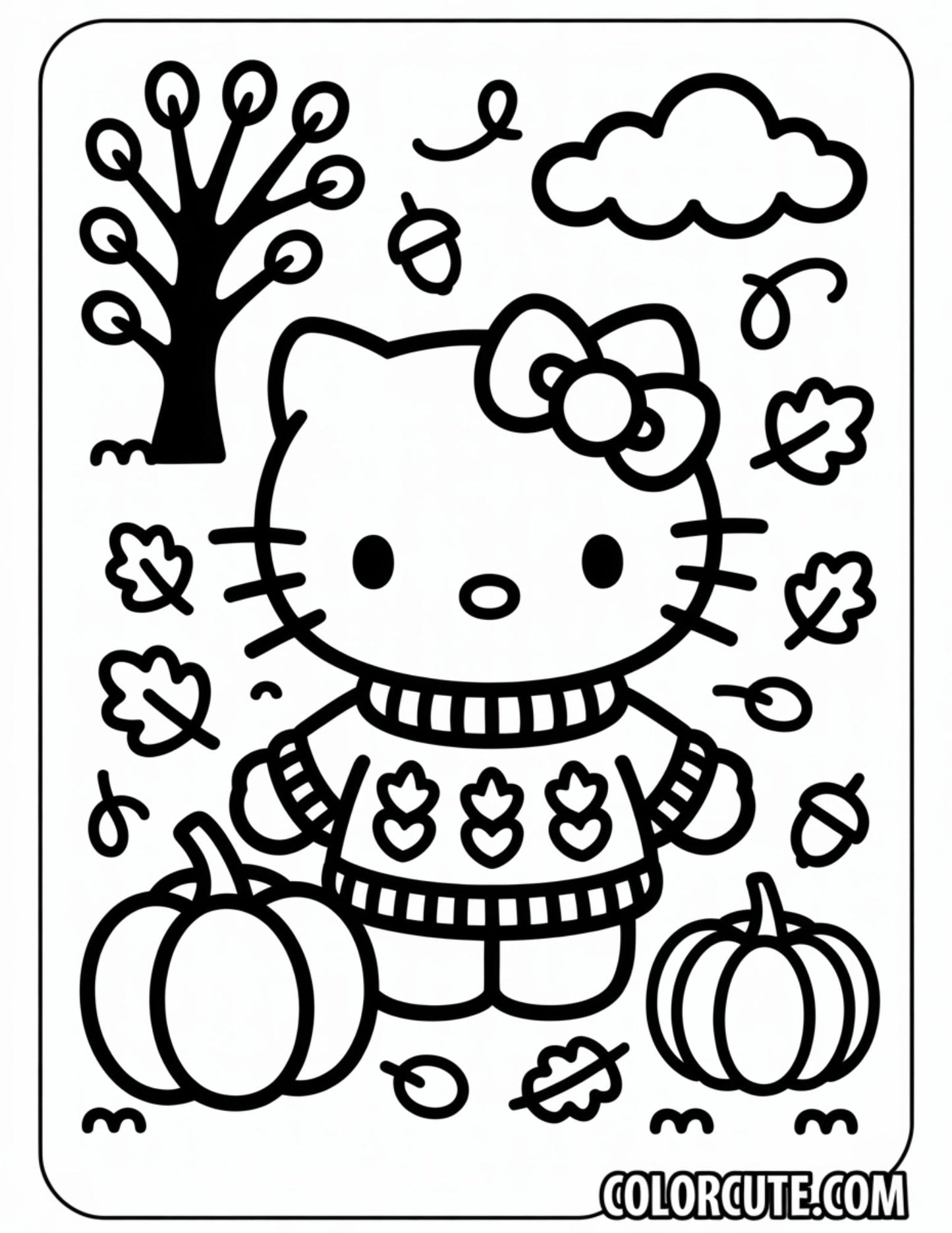 Hello Kitty Fall Coloring Page | Free PDF Printables