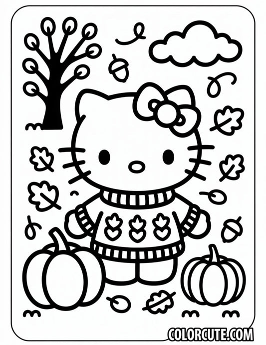Hello Kitty Fall Coloring Page | Free PDF Printables