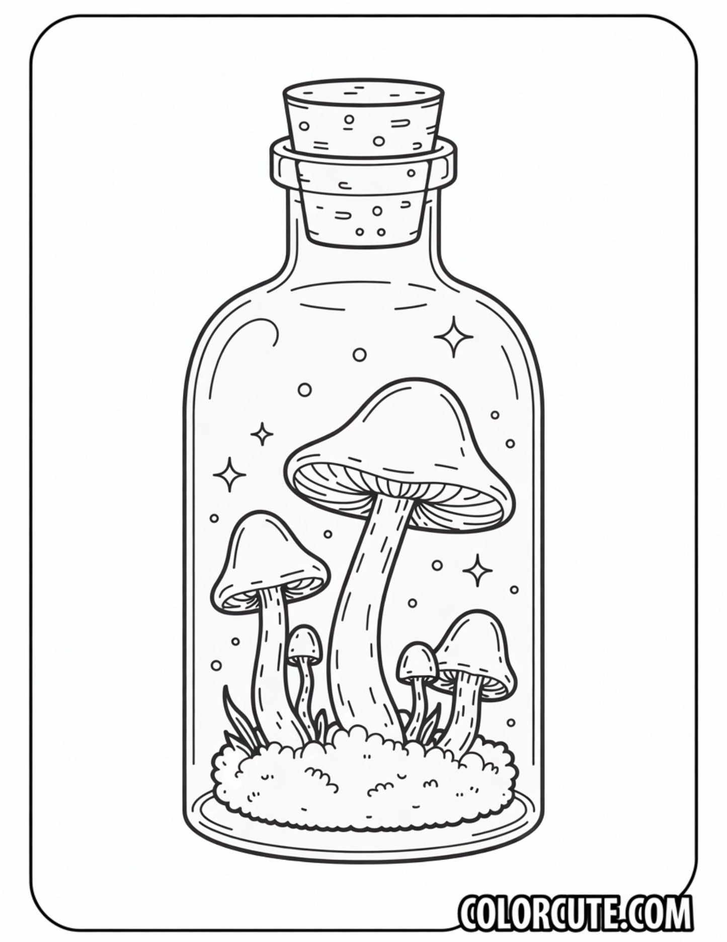Mushrooms in a Bottle Coloring Pages | Free PDF Printables