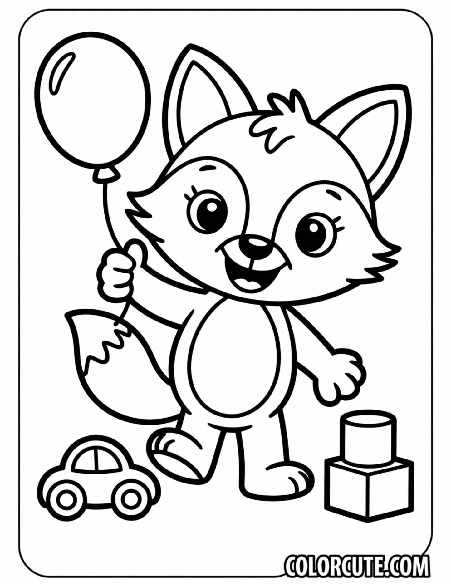 Fox with Balloons Coloring Pages | Free PDF Printables