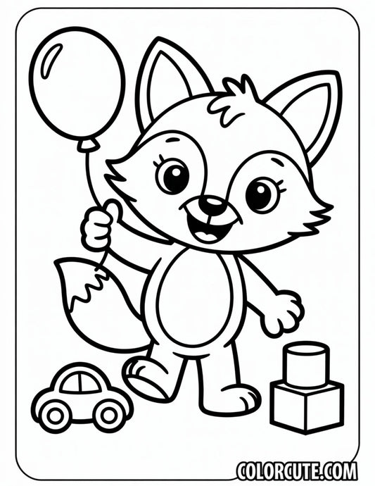 Fox with Balloons Coloring Pages | Free PDF Printables