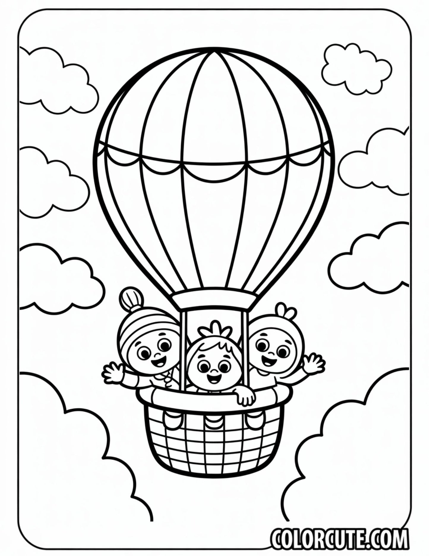 Hot Air Balloon Cozy Friends Coloring Pages | Free PDF Printables
