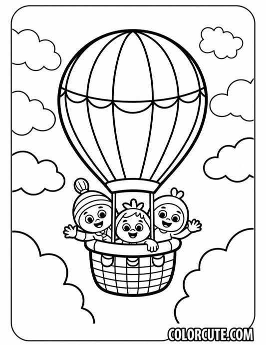 Hot Air Balloon Cozy Friends Coloring Pages | Free PDF Printables