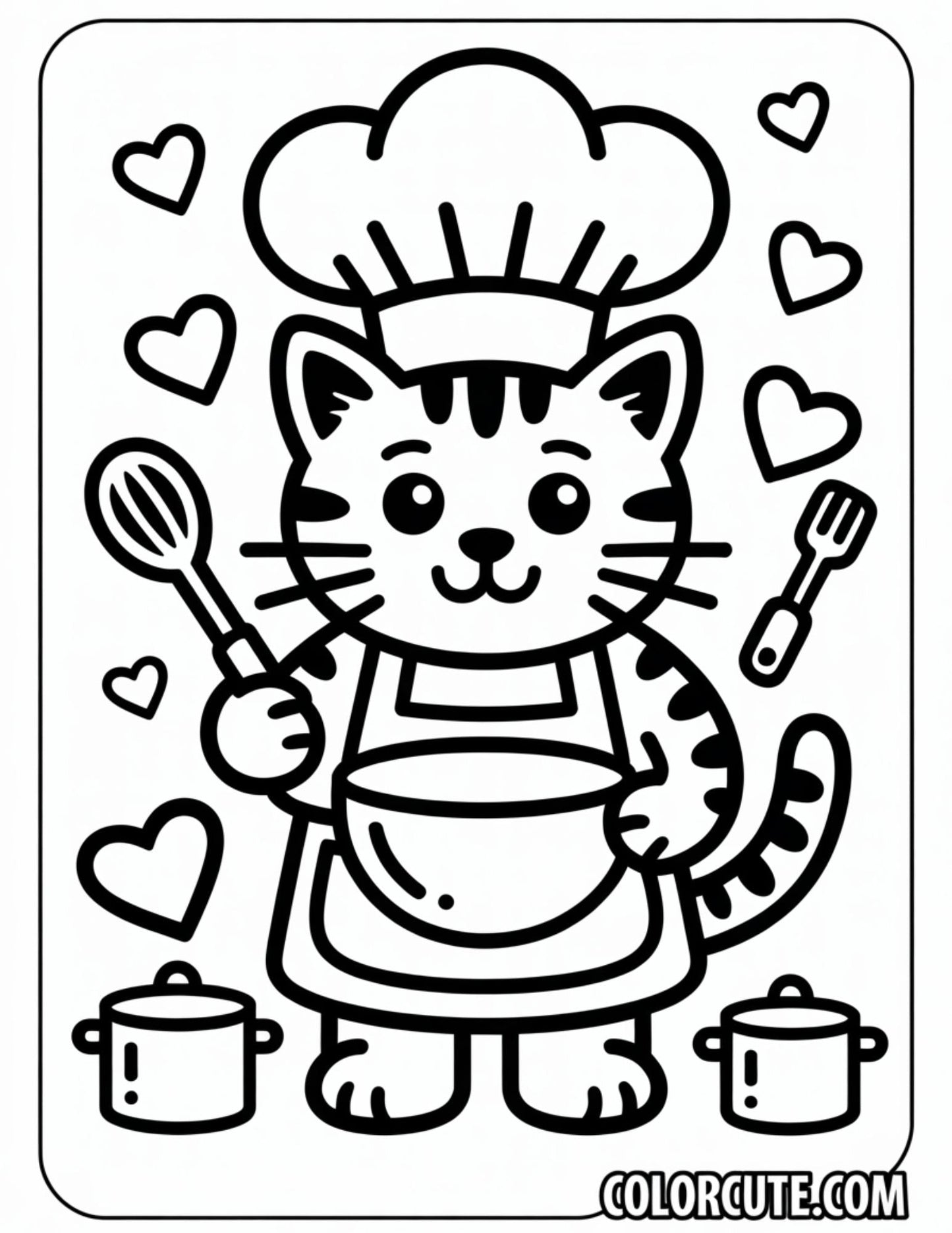 Cat Chef Coloring Pages | Free PDF Printables