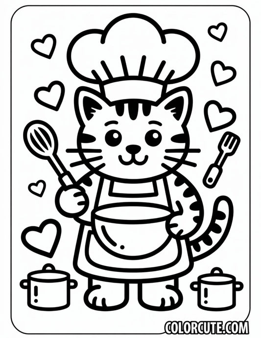 Cat Chef Coloring Pages | Free PDF Printables