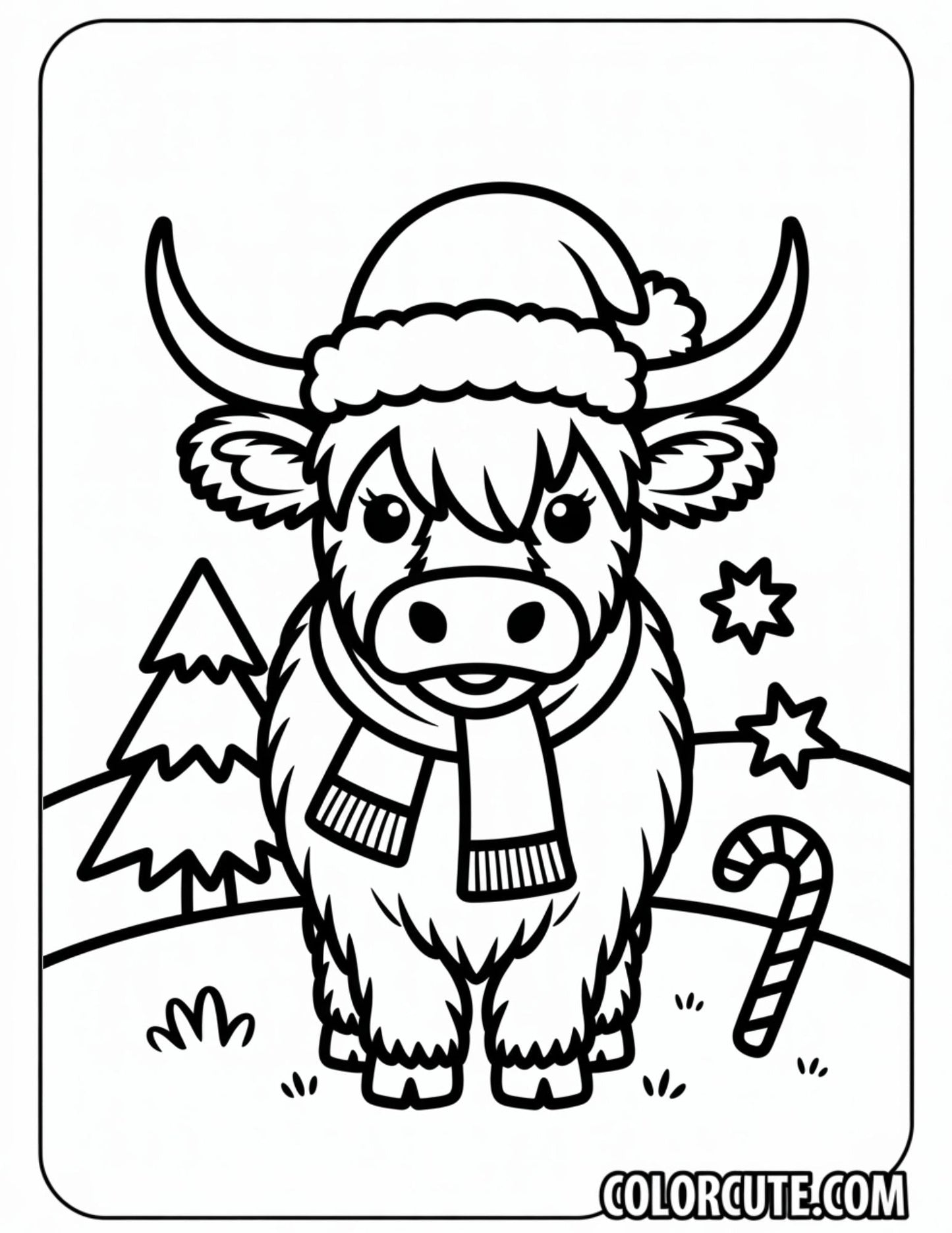 Christmas Highland Cow Coloring Pages | Free PDF Printables