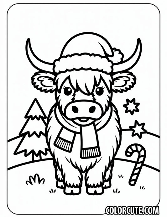 Christmas Highland Cow Coloring Pages | Free PDF Printables