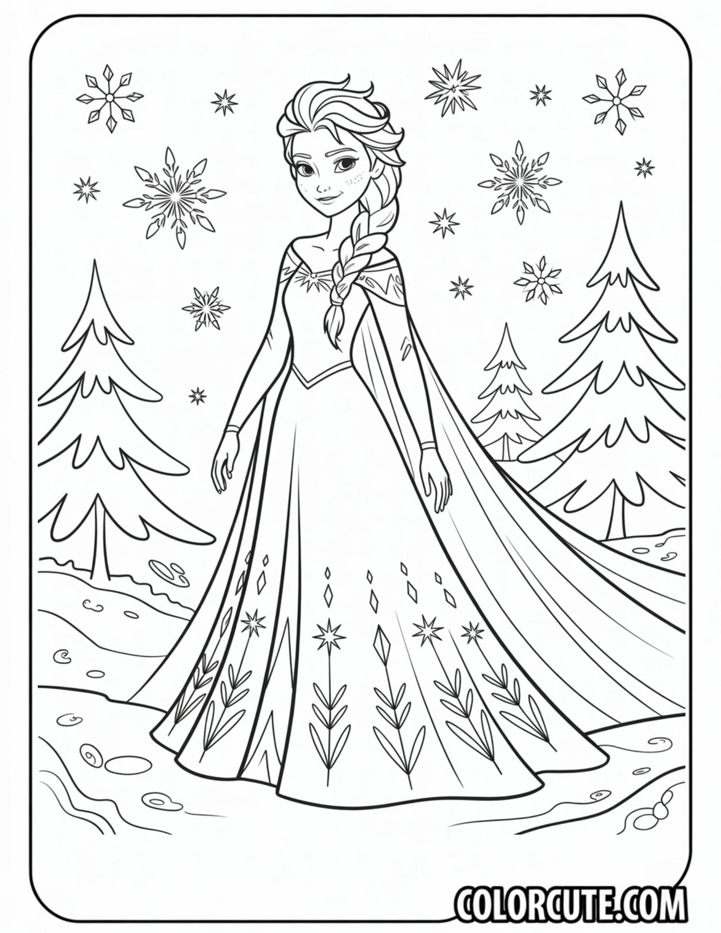 Christmas Elsa Tree Coloring Pages | Free PDF Printables