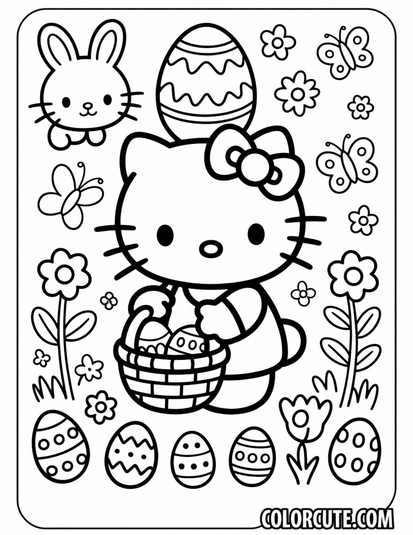 Hello Kitty Easter Coloring Page | Free PDF Printables