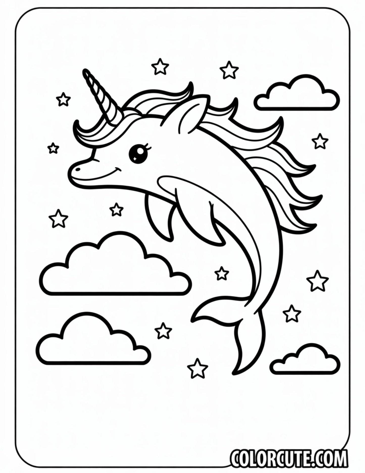 Unicorn Dolphin Coloring Page | Free PDF Printables