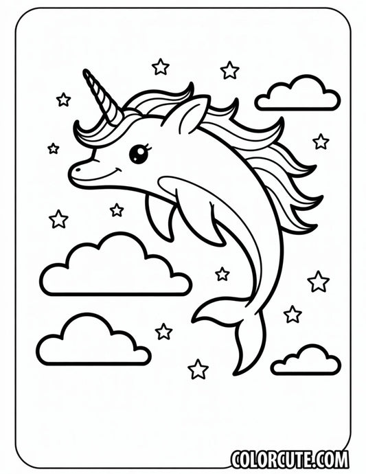 Unicorn Dolphin Coloring Page | Free PDF Printables