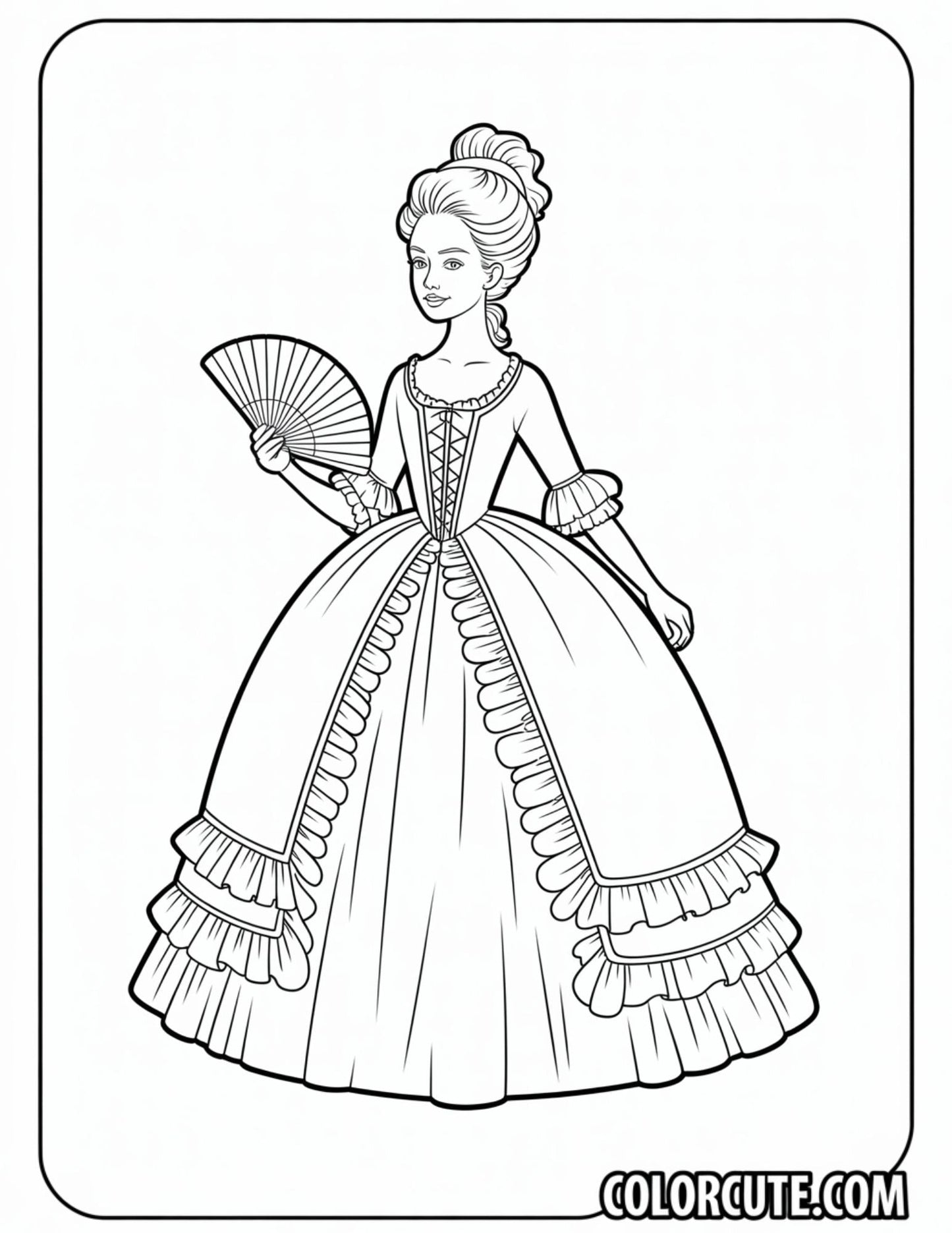 Historical Fashion Girl Coloring Pages | Free PDF Printables