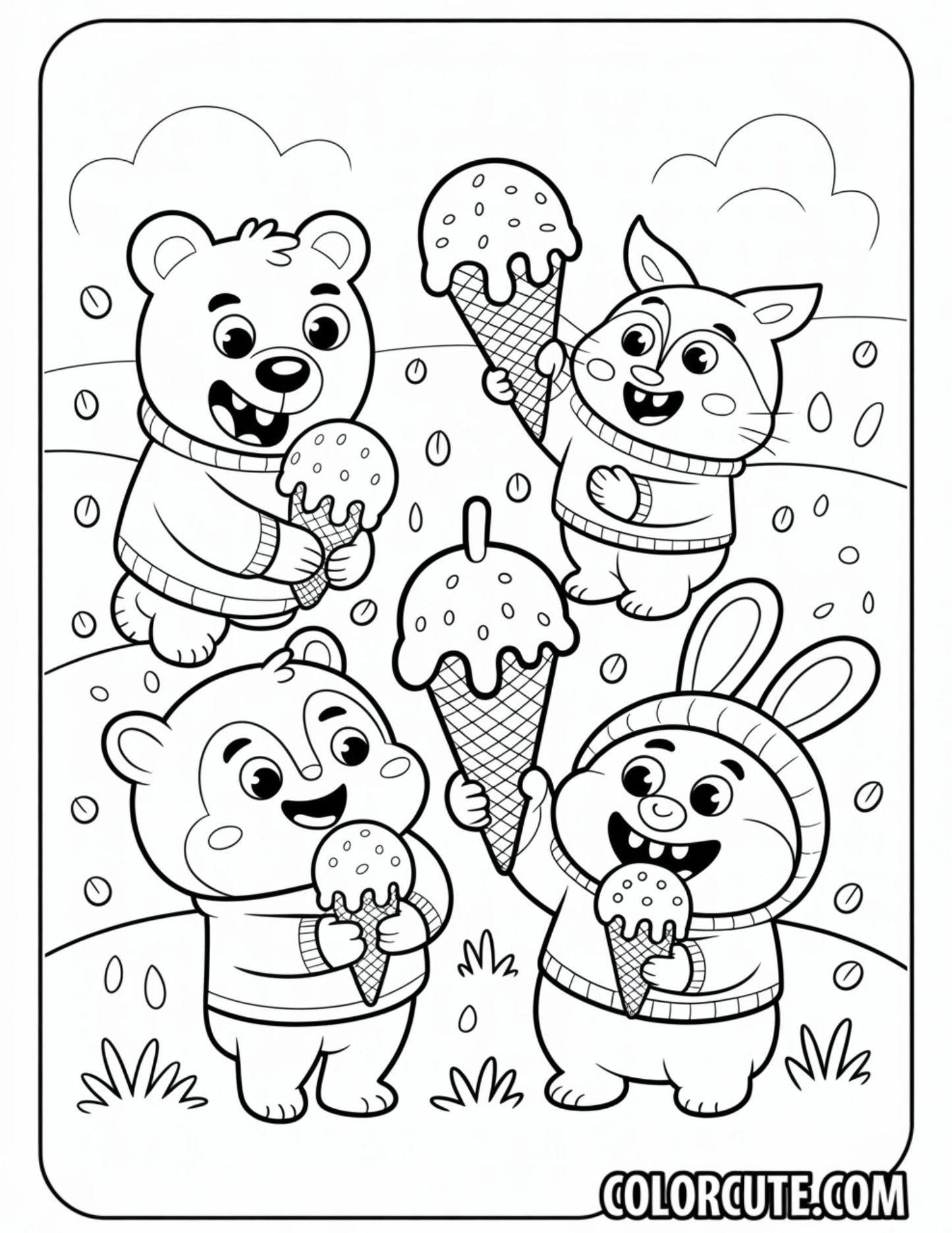 Ice Cream Cozy Friends Coloring Pages | Free PDF Printables