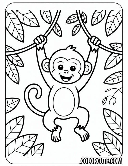 Jungle Monkey Coloring Page Free PDF Printables