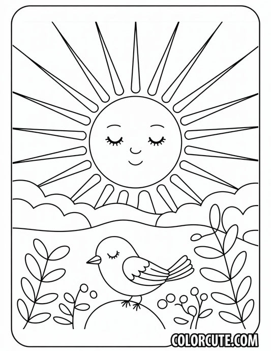 Morning Sun Coloring Page | Free PDF Printables