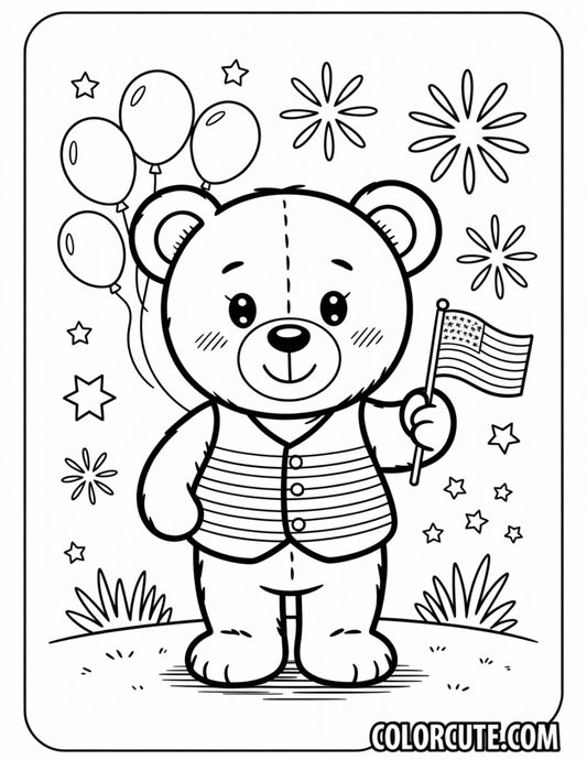 4th of July Bear Coloring Pages | Free PDF Printables