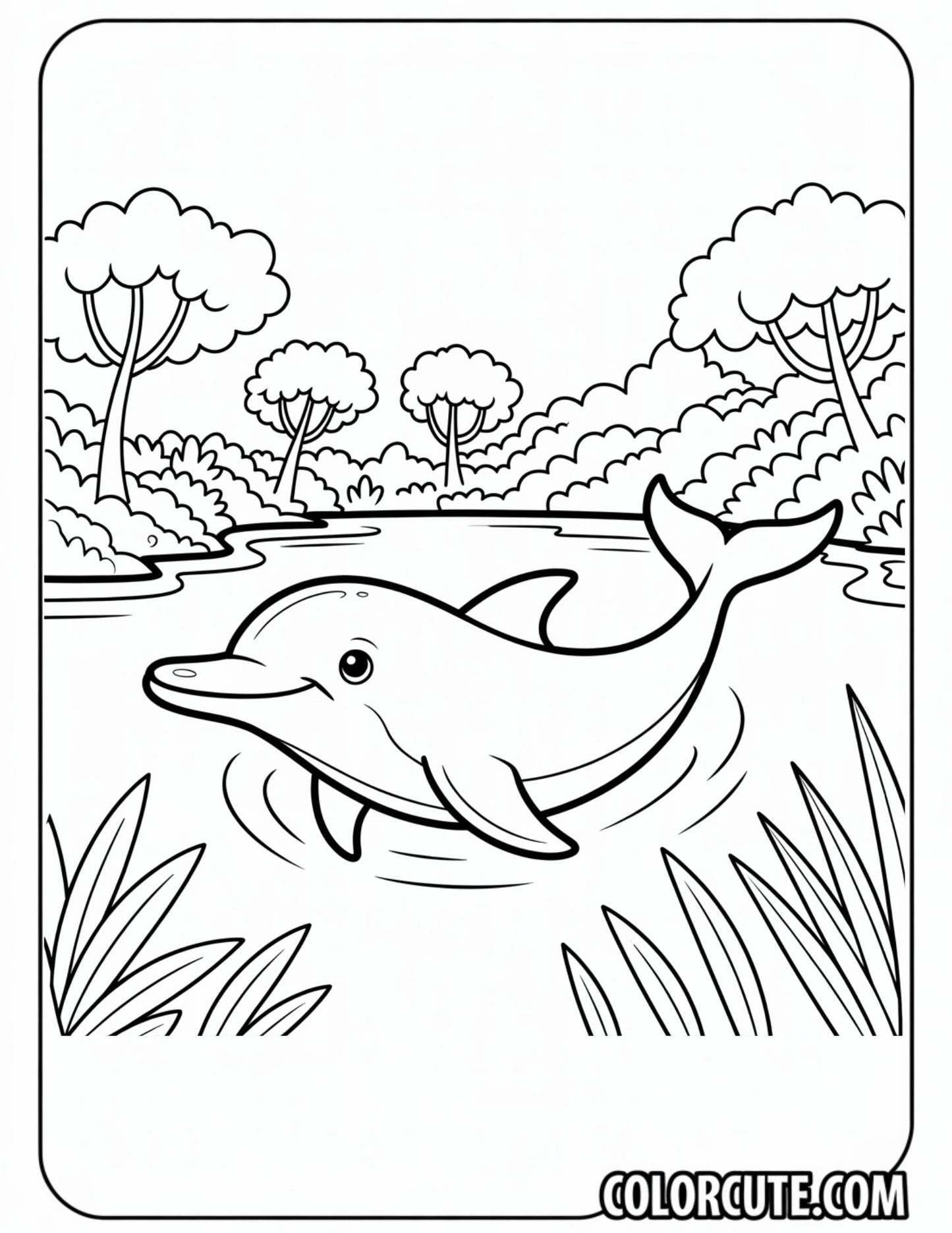 Amazon River Dolphin Scene Coloring Page | Free PDF Printables